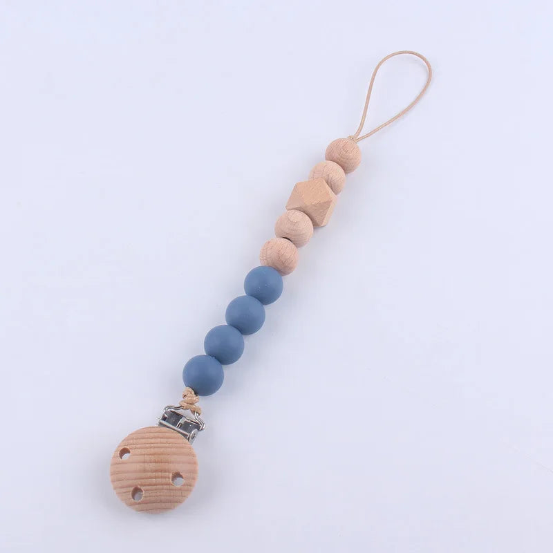 Baby Chain Pacifier Clips Silicone Beech wood Beads Infant Nipple Appease Soother Chain Clips Dummy Holder Nipple Clip Anti-drop