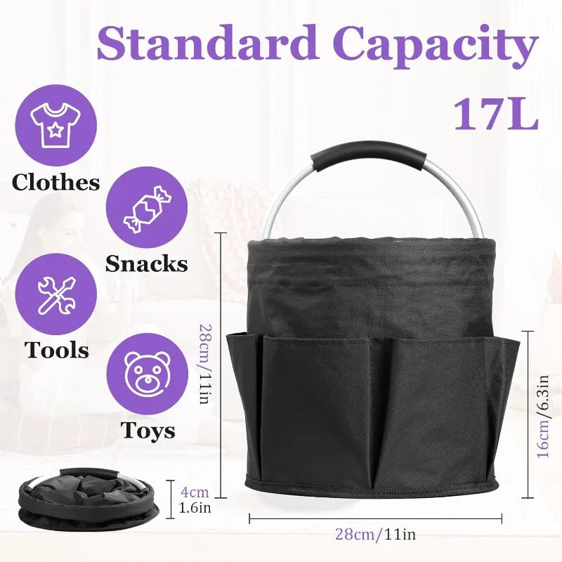 Foldable Oxford Cloth Storage Bucket 17L Camping Organizer Basket Portable Outdoor Picnic Beach Storage Bag Travel Home Bathroom