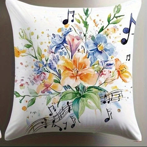Floral & Musical Notes Double-sided Printed pillow cover Short plush Suitable living rooms bedrooms sofas throw cushion cover