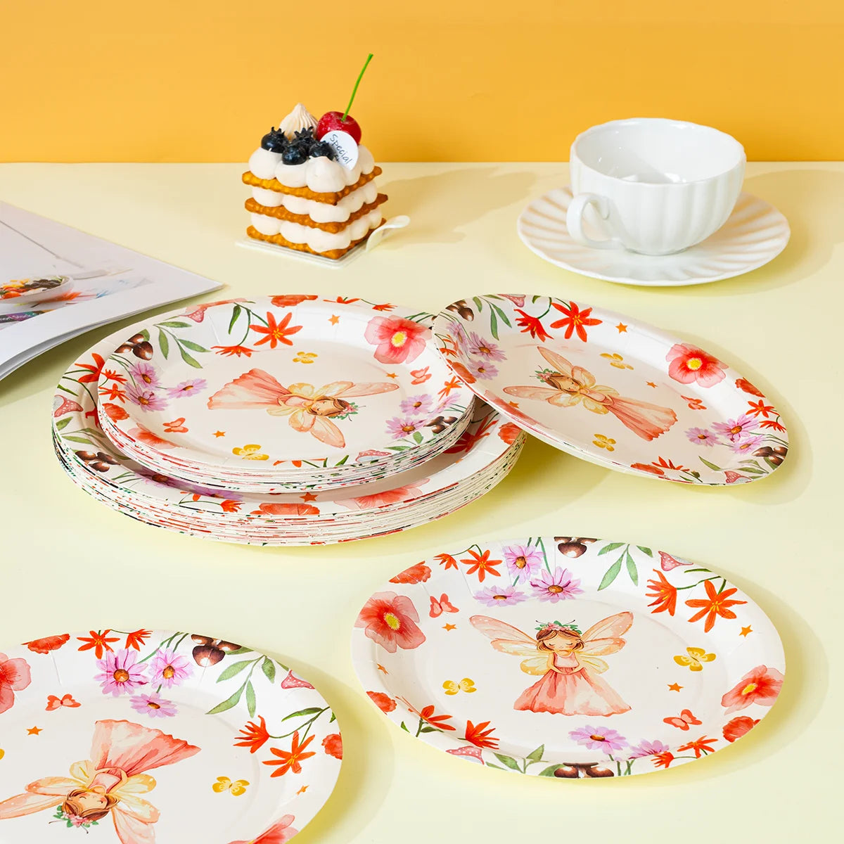 10/25/50pcs Floral Fairy Princess Paper Plates Disposable Butterfly Print Plates for Girls Enchanted Garden Party