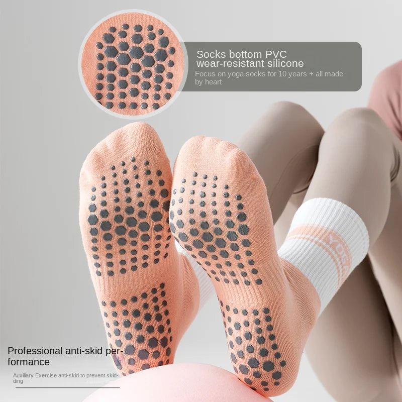 2 Pairs Professional Yoga Socks,  Cotton Strapping Silicone Anti-Slip Pilates Fitness Dance Floor Socks