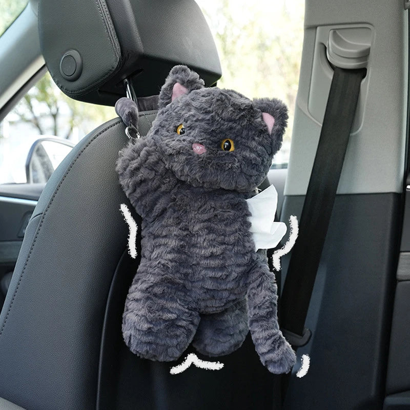 1pc Universal Car Tissue Hanger Cute Cat Creative Hanging Tissue Holder Plush Vehicle Tissue Case  Paper Box
