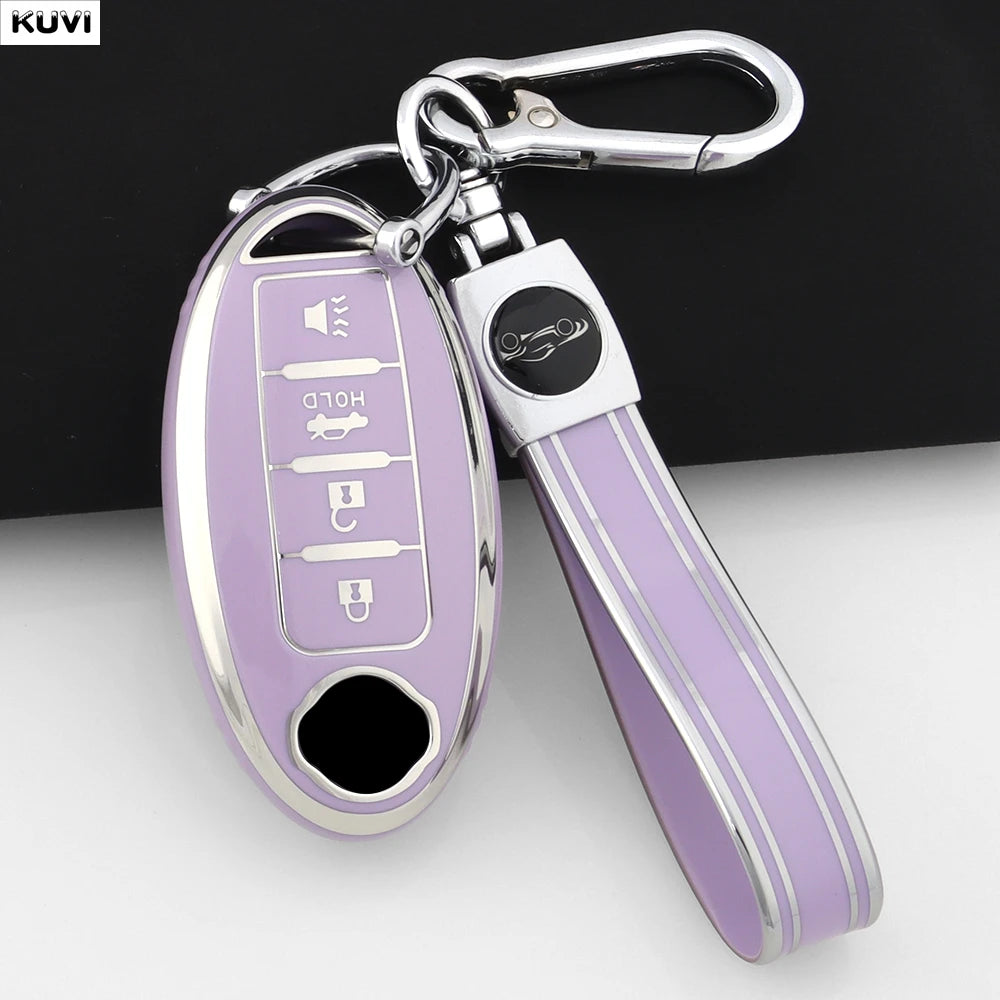 For Infiniti Nissan Altima Maxima Murano Rogue Sentra 370z Soft TPU Car 4 Button Key Case Cover Keychain Holder Fob Accessories