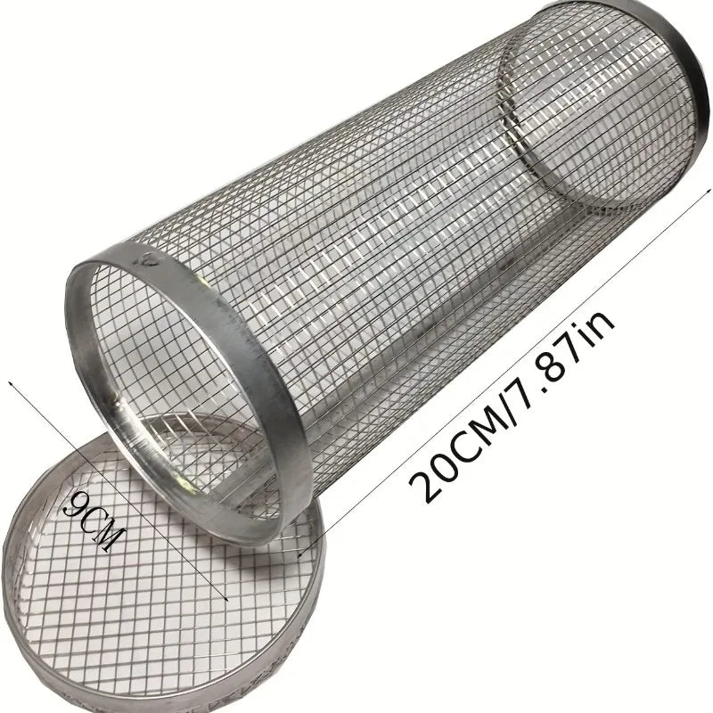 Stainless steel outdoor portable barbecue cage, camping picnic barbecue grill rotating rolling barbecue cage.