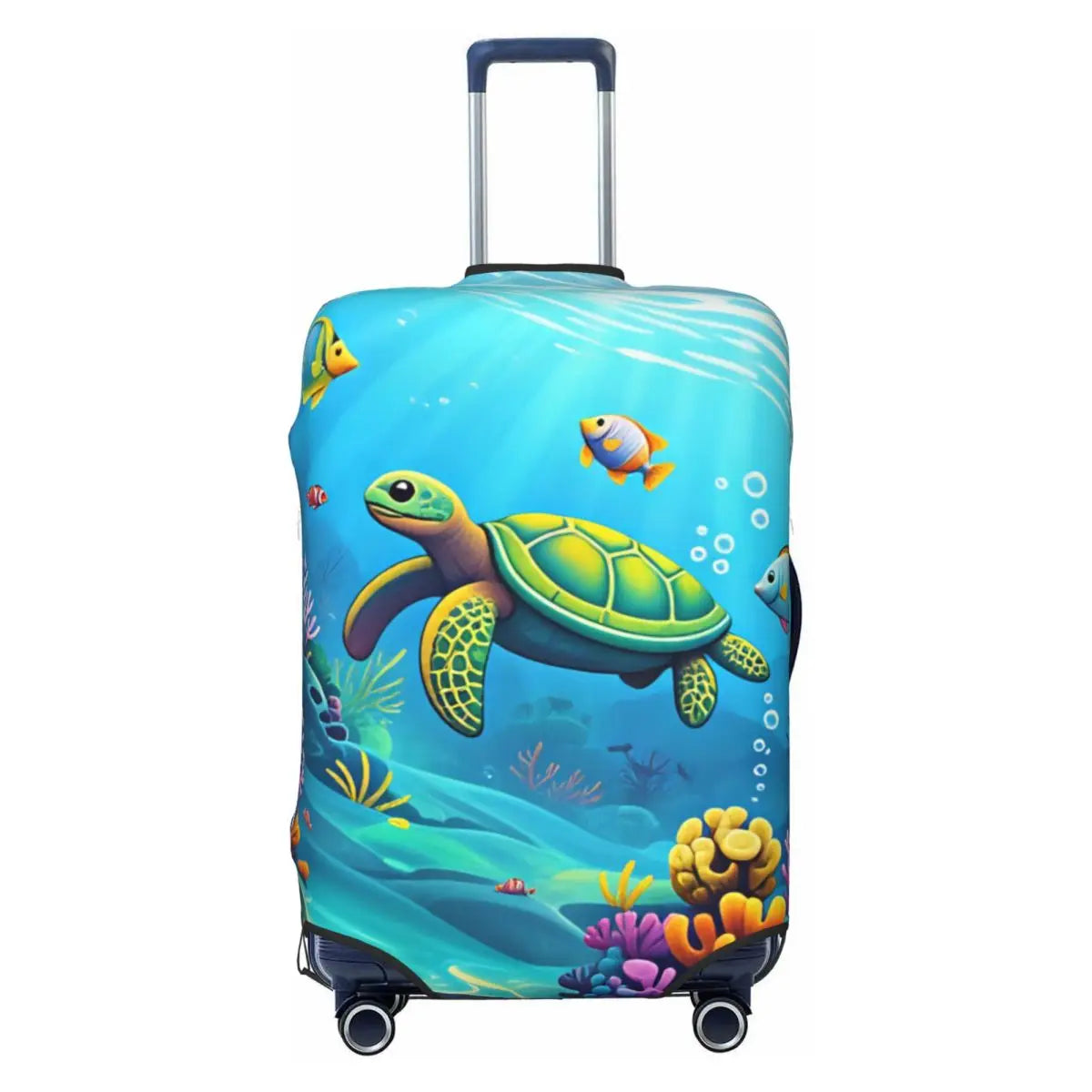 Funny Reflection Coral Reef Sea Turtle Fish Print Luggage Cover Protector Dust Proof Travel Suitcase Covers