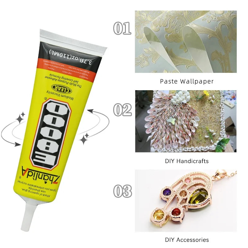 50/110ML Zhanlida E8000 Cell Phone Glue Multipurpose Transparent Soft Waterproof Sealent Glue Adhesive Making Crafts Arts Model