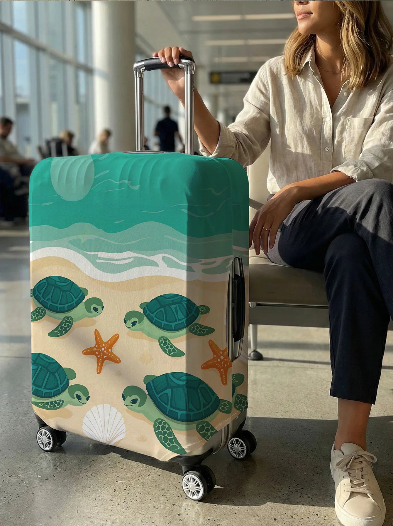 Beach Sea Turtle Ocean Style Print Luggage Cover, Suitable for 18-32 Inch Luggage Cover, Luggage Handle Glove, Travel Accessorie