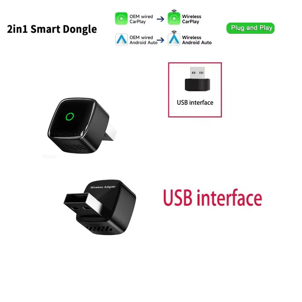Skilldrive 2026 2 in 1 Ultra Mini Wireless CarPlay Adapter Android Auto AI Smart Box Intelligent Systems for Wired CarPlay Car