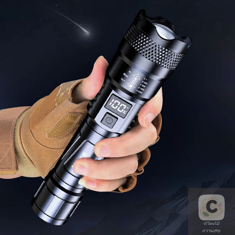 LED 18650 Flashlight Waterproof Camping Hiking Emergency Survival Lamp USB Rechargeable High Power Telescopic Zoom Flashlights