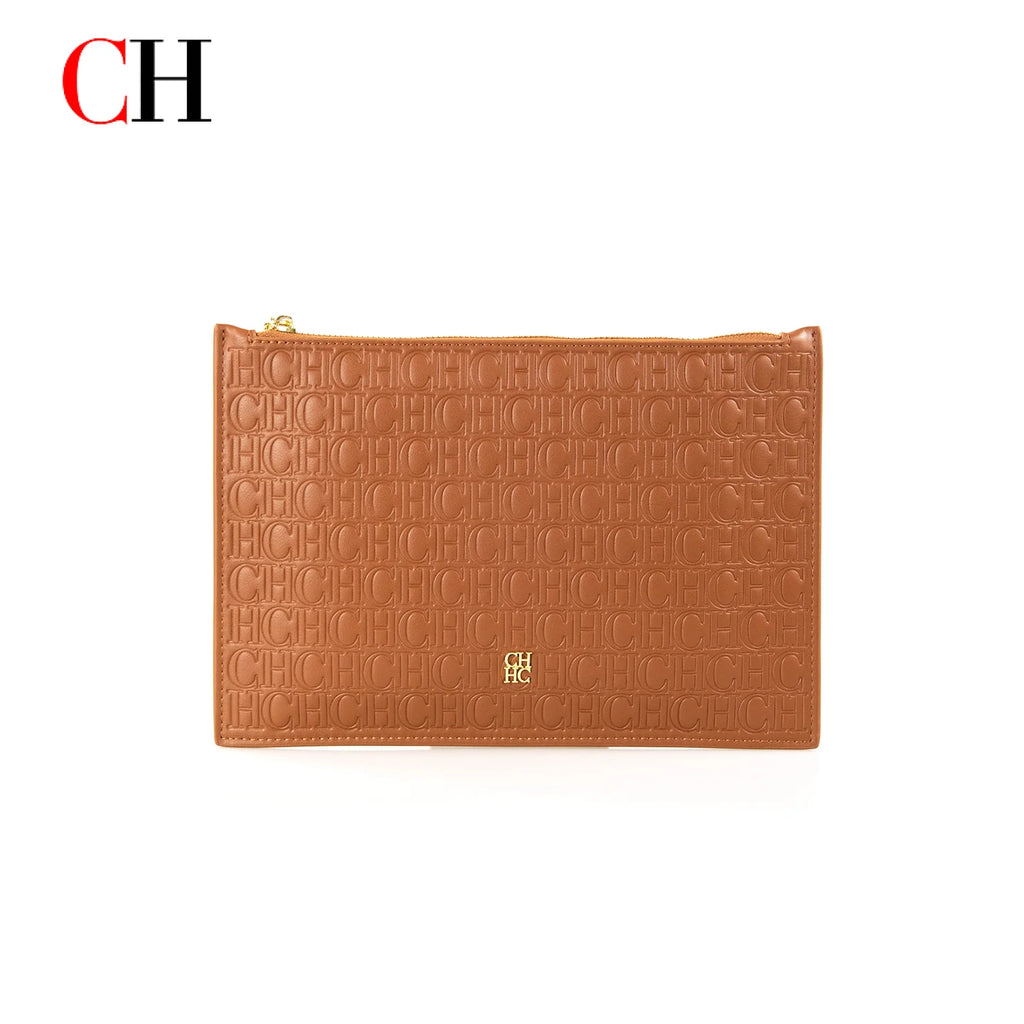 CH Women Embossed Letter Wristlet Clutch Bag Zipper Handbag Elegant Evening Pouch for Party Travel and Daily Use