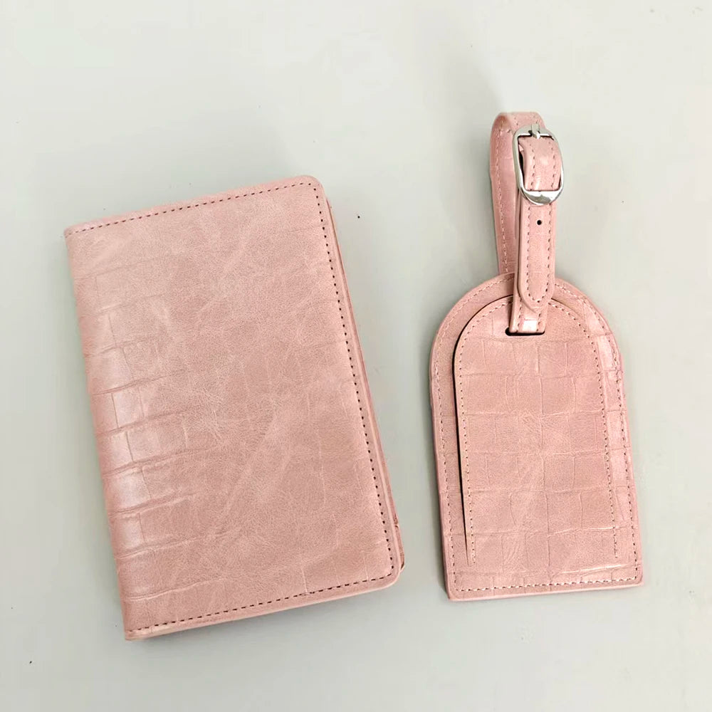 Crocodile Passport Cover Luggage Tag  Luxury Custom Letter Travel Accessories PU Leather Passport Holder Suitcase Name Label Set