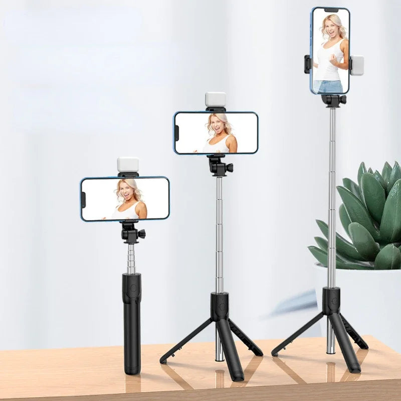 Selfie Stick Wireless Tripod Stand With Light Bluetooth Remote Extendable Portable For IPhone Mobile Phone Live Streaming Travel