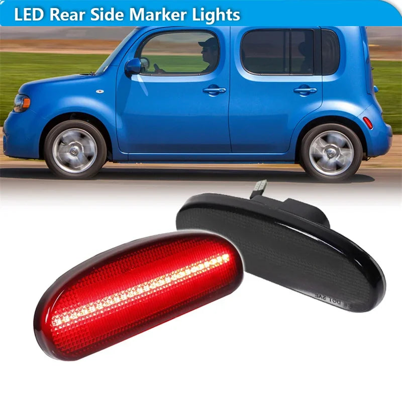 For NISSAN CUBE 2009 2010 2011 2012 2013 2014 Car Red LED Rear Bumper Side Marker Driving/Parking Lights Fender Flare Lamps 12V
