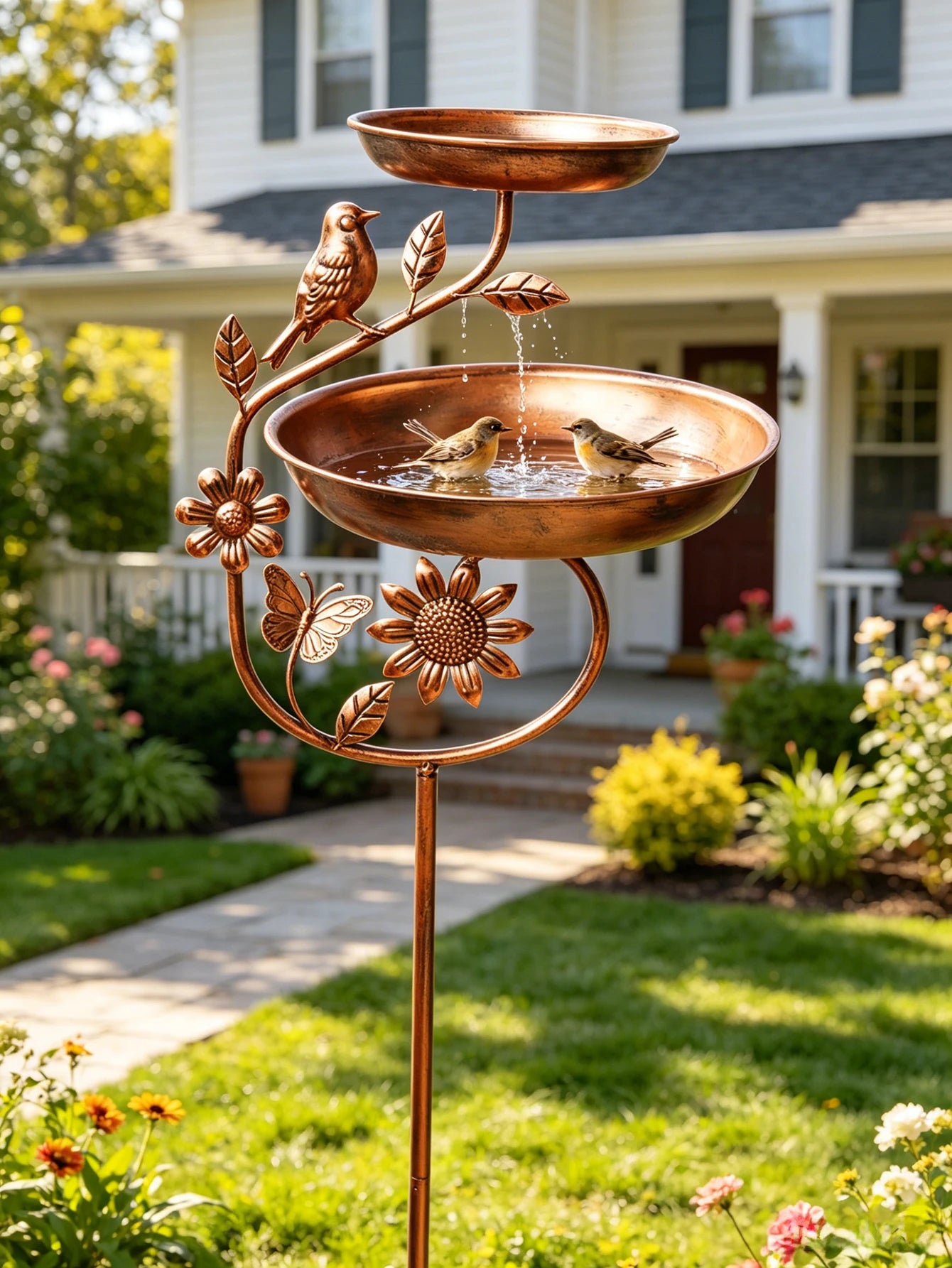 1Pc Garden Metal Bird Bath - Detachable Double Bowl Design, with Five-Claw Base, Sturdy and Durable Construction Can Be Used as a Bird Feeding and Drinking Bowl. Perfect for Outdoor Garden Decoration, Spring and Summer Decor,