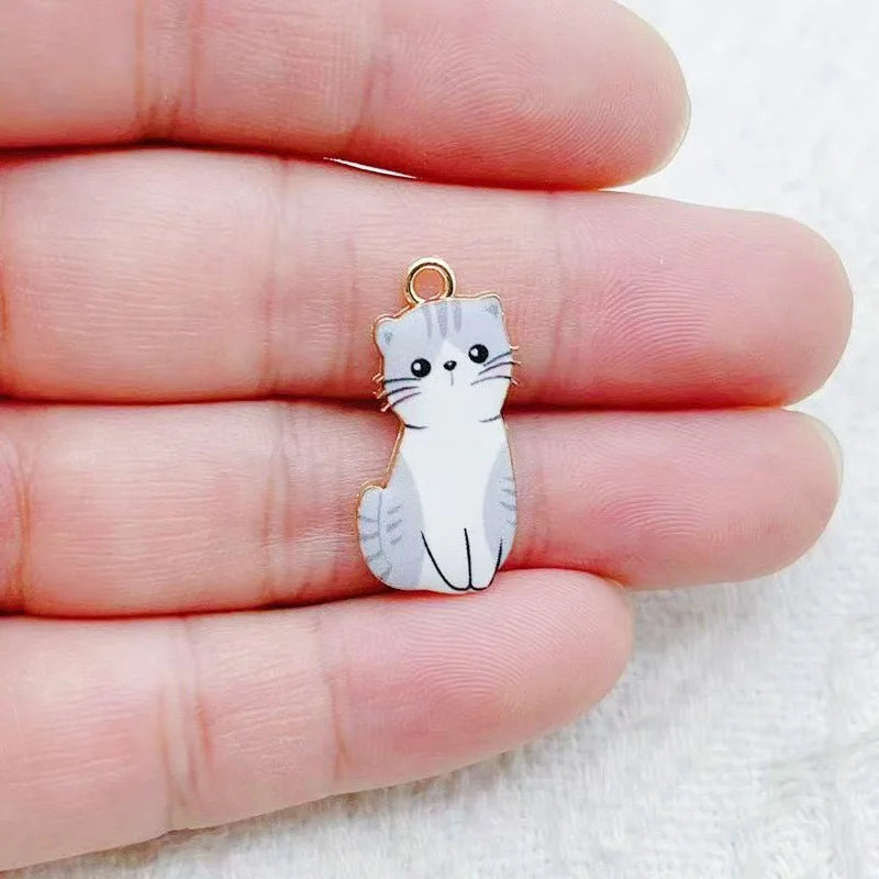 12pcs Cartoon Alloy Drip Oil Cute Cat Pendant DIY Accessories Cat Necklace Bracelet Key Pendant