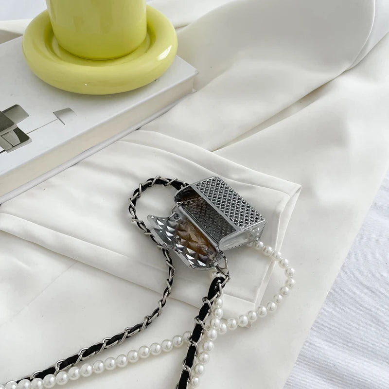 2023 Luxury Gold Mini Crossbody Bag For Women Designer Square Box Bag Vintage Pearl Chain Cross Body Bag Fashion lipstick Pouch