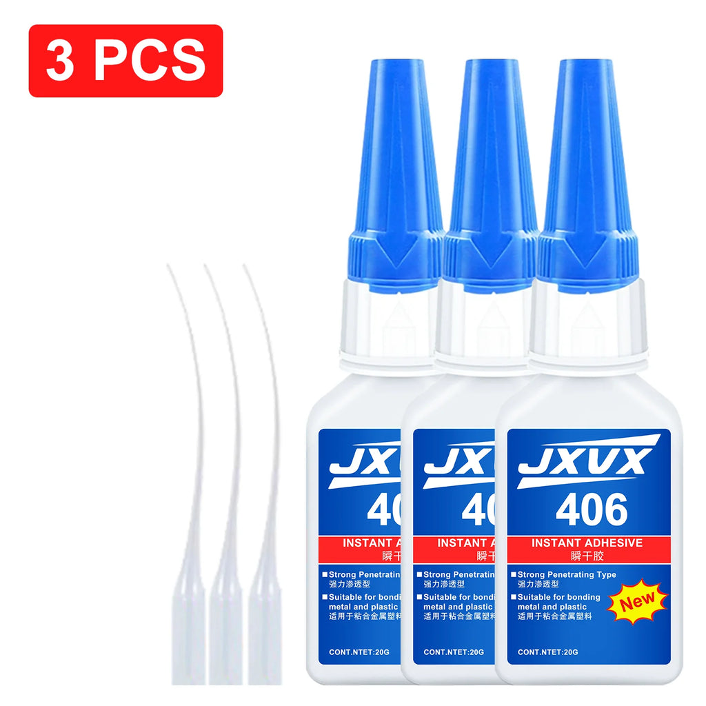 Loolifl 406 Instant Glue, Cyanoacrylate, Super Glue, 5 Seconds Quick Drying, for Metal, Plastic, Rubber, Glass, Toys, Shoes, Paper, Quick Repair, Not Easy to Whiten