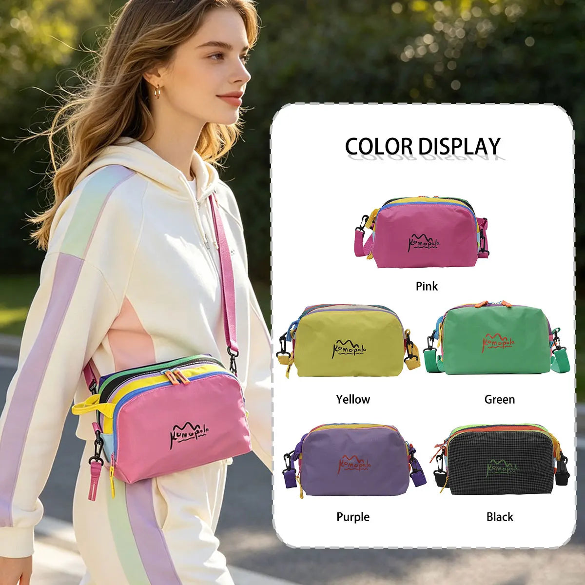 Simple Stylish Dopamine Rainbow Colored Makeup Bag Large Capacity Storage Bag Outdoor Convenient Hand-held Travel Crossbody Bag