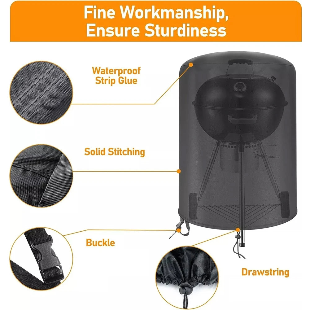 Round Grill Cover Outdoor Dustproof Kettle BBQ Cover For Raweao Kettle BBQ Cover For Weber 57Cm Waterproof Barbecue Cover