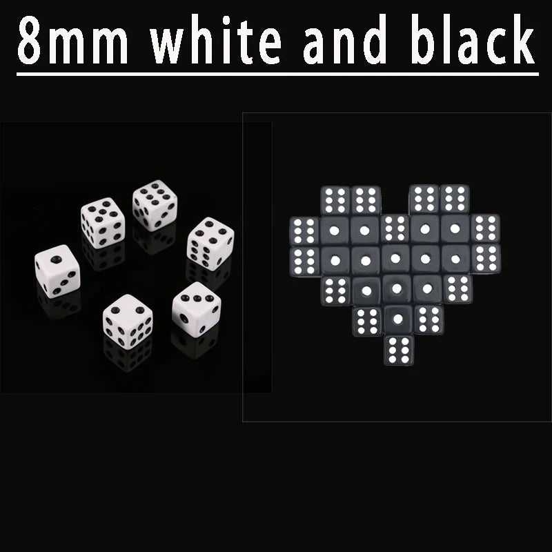 50PCS 8MM 10MM Square Point Dice Puzzle Game Send Children 6 Sided Dice DIY Game Accessory Small Size 8mm Black White Cube