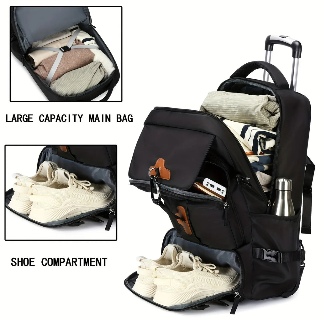 Rolling Backpack Large Capacity Travel Backpack with Wheels Carry On Luggage Backpack for Men Outdoor Trolley Travel Backpack