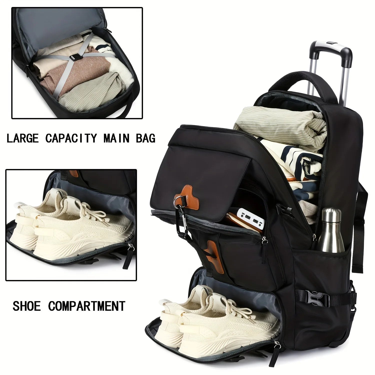 Rolling Backpack Large Capacity Travel Backpack with Wheels Carry On Luggage Backpack for Men Outdoor Trolley Travel Backpack
