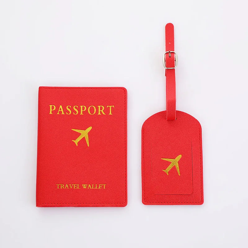 2Pcs/Set PU Travel Passport Cover Luggage Tag Suitcase Identifier Label Baggage Boarding Bag Tag Name ID Address Passport Holder