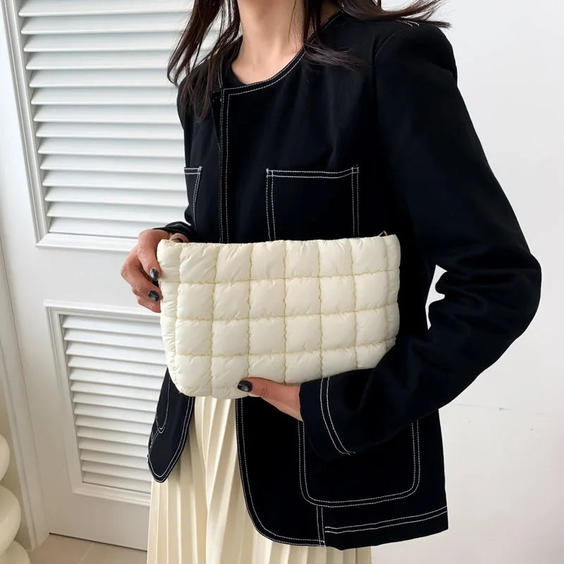 Autumn and Winter Fashionable Pleated Clutch Women Bag, Chic Storage Makeup Bag,  Versatile Stylish Soft Cotton Padded Clutches