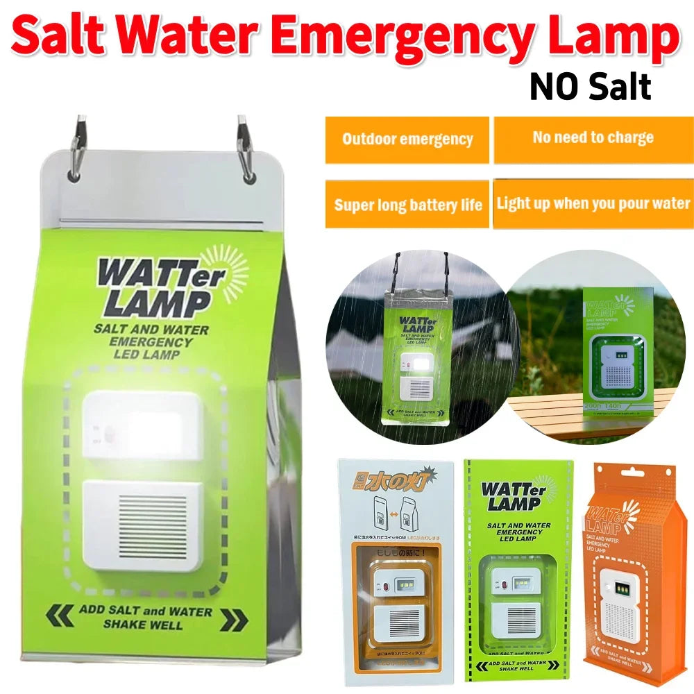 LED Salt Water Emergency Lamp Portable Camping Lamp Waterproof Salt Water Light for Outdoor Camping Night Fishing Lamp Reusable