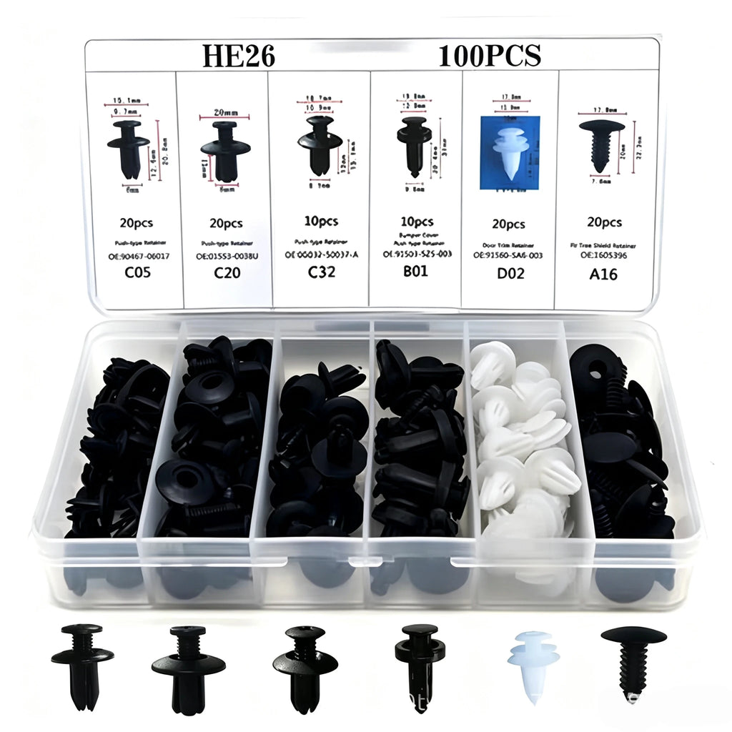 100 Box/Bag Car Fastener Clip Mixed Car Body Push Retainer Pin Rivet Bumper Door Trim Panel Fastener Kit Car Clip Acesssories