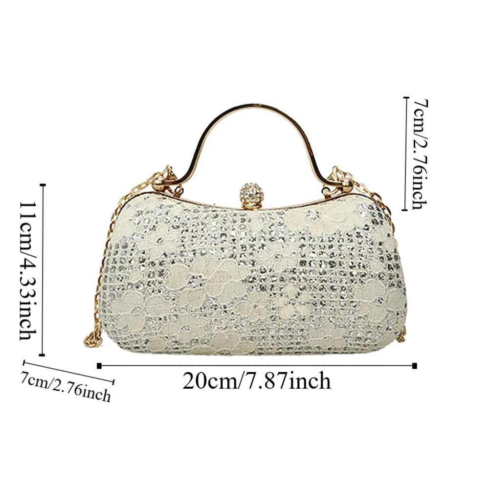 Casual Luxury Evening Banquet Bag Rhinestone Flower Ladies Clutch Bag Phone Pouch Shiny Chain Crossbody Bag Wedding