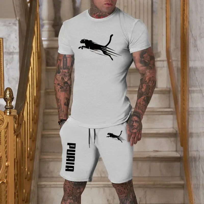 Latest hot selling Fashion and Casual Summer Outdoor Sports Set Men's Breathable T-shirt and Shorts Casual Fashion Two-piece Set