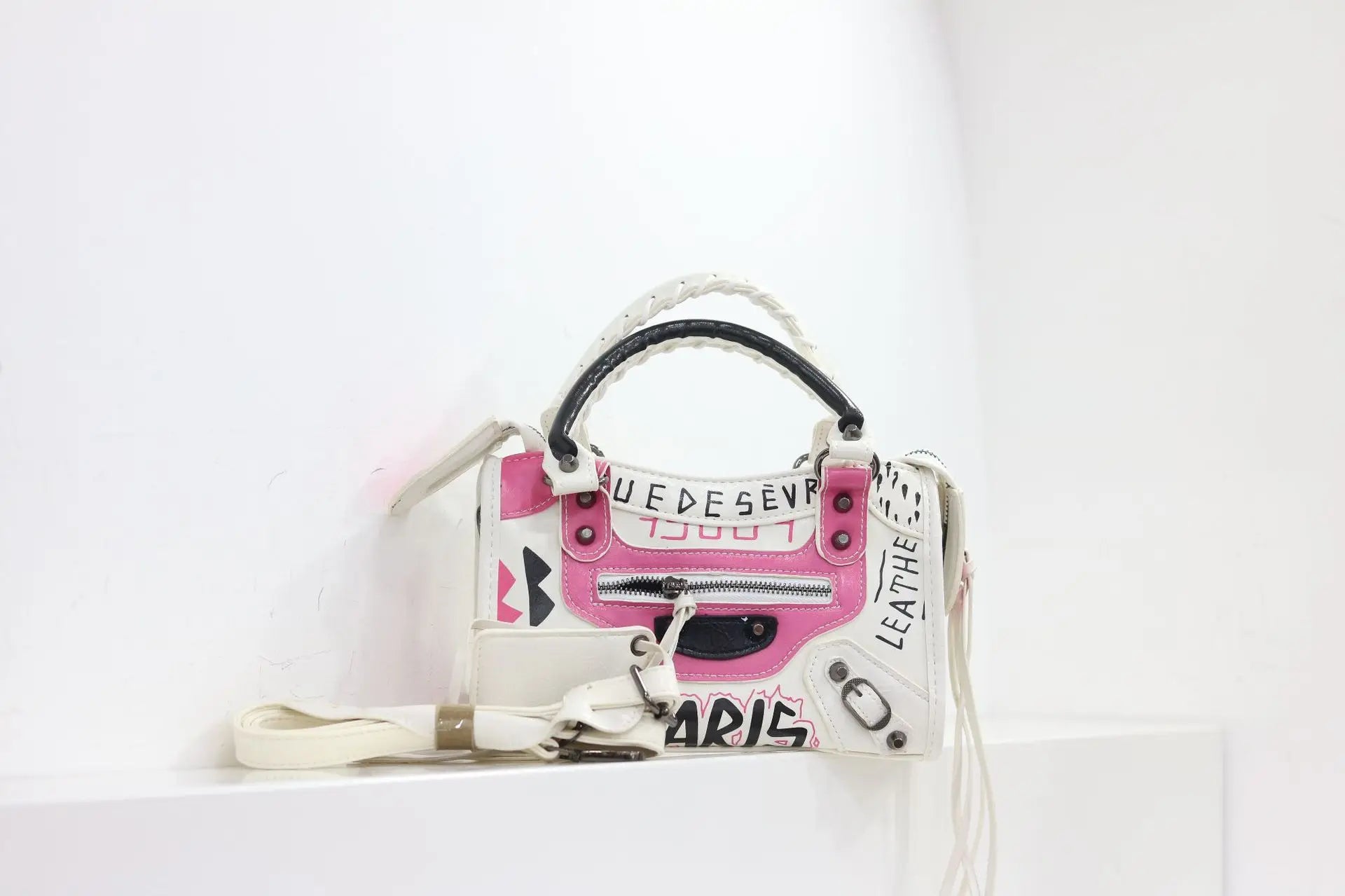 Women Casual Single Shoulder Moto Bag Niche Graffiti Microfiber PU Retro Large Fashion Hand Purse