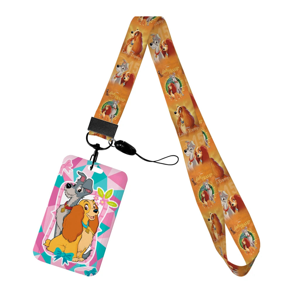 Disney Cartoon Lady and the Tramp Card Holder Anti-lost Neck Strap Lanyard ID Card Pendant USB Badge Clip DIY Keychain Accessory