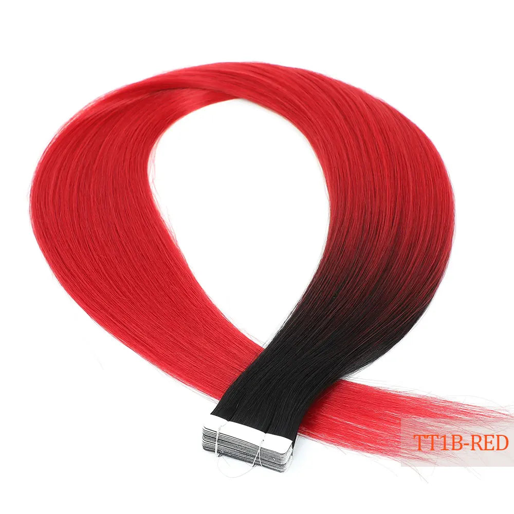 26" Straight Tape In Hair Extensions 20pcs 50 Grams Heat Resistant Fiber Colored Tape In Hair Double Sided Adhesives Hair