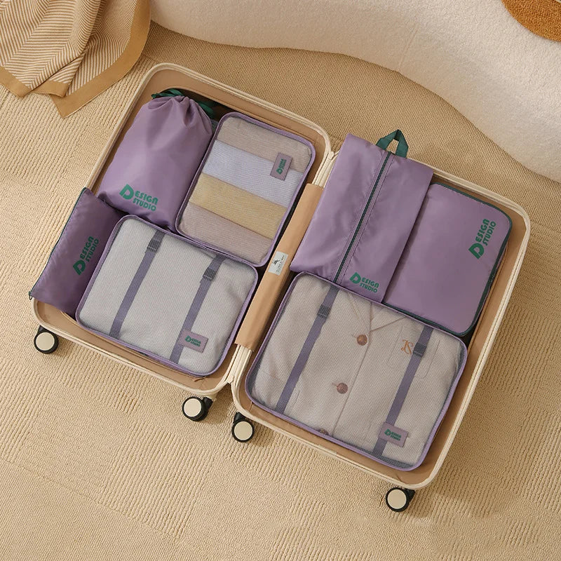 Dopamine Travel Storage Thickeneded Twill Cosmetics Bag Multi-Functional Portable Suitcase Seven-Piece Cosmetics Bag Waterproof, Can Be Used for Travel, Bedroom Storage, Suitable for Storing Cosmetics, Clothing, Toiletries, D