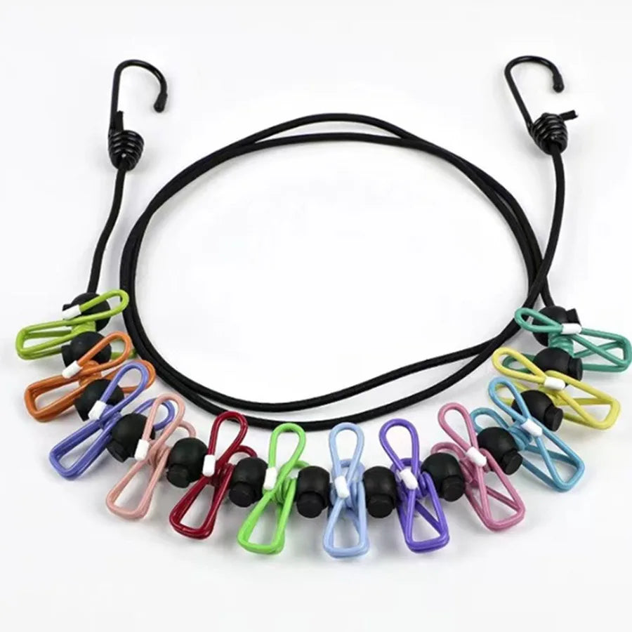 1.8M Outdoor Camping Non-slip Stretch Clothesline with 12Clips Travel Stretchy Clothesline Sock Line Hanging Laundry Drying Rope