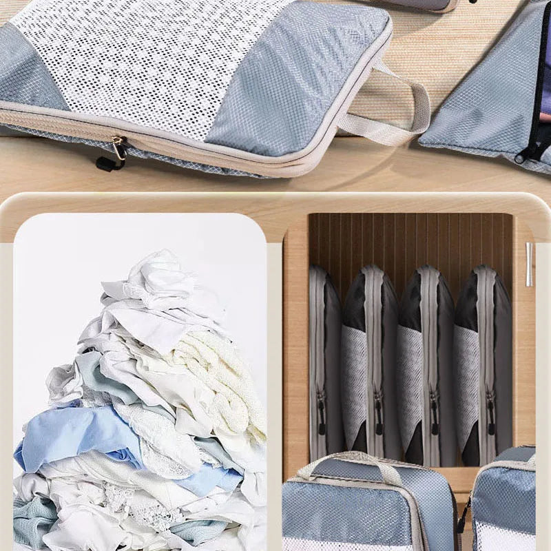 4pcs/set Portable Travel Packing Bag Thickened Waterproof Clothes Compression Storage Bag Shoes Clothes Travel Bags Packing Cube
