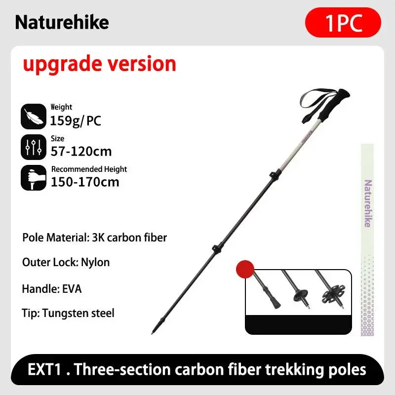 Naturehike 3-section Carbon Fiber Hiking Poles Ultralight Telescopic Trekking Poles Outdoor Hiking Camping Walking Stick