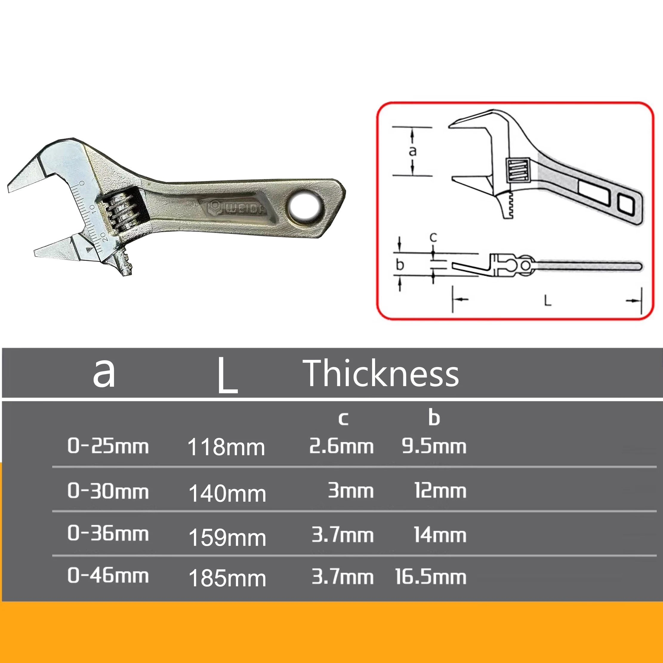 Ultra-Thin Adjustable Wrench with Large Opening Short Handle Mini Monkey Spanner Laser Scale Rubber Coated Key for Bathroom Tool