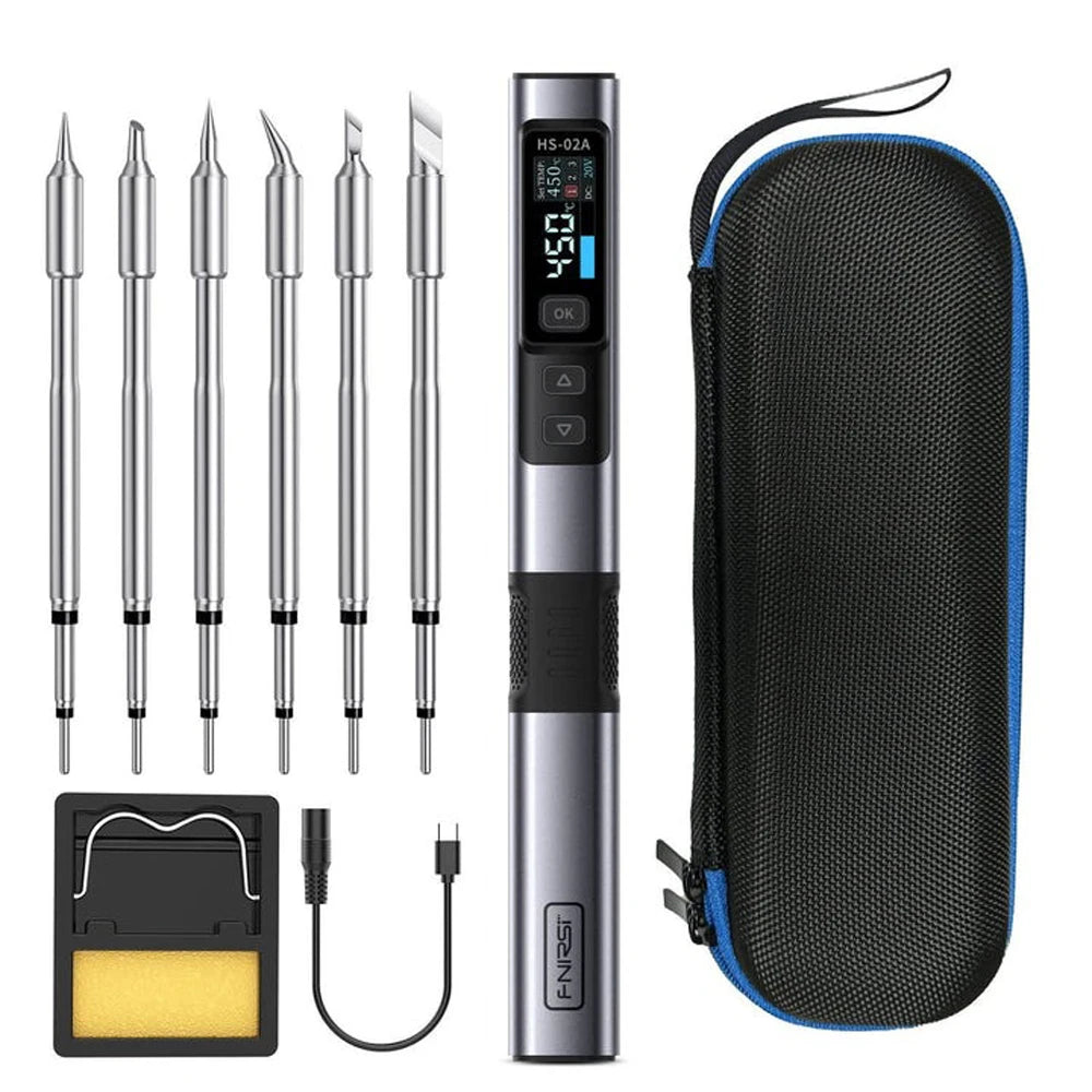 FNIRSI HS-02A 100W Portable Corded Soldering Iron Kit,3S Fast Heating,212-842℉,Pre-set 3 Groups Temperature,6 F245 Solder Tips