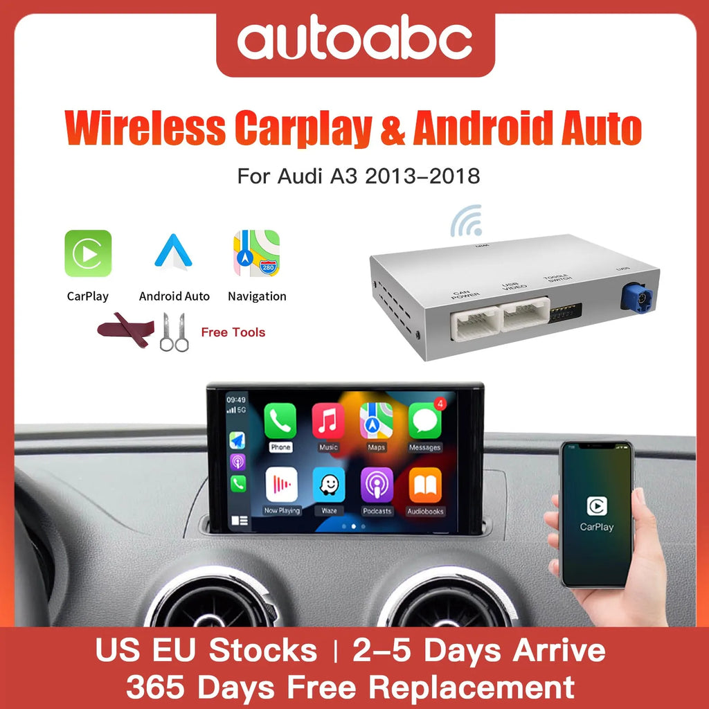 AUTOABC Wireless CarPlay for Audi A3 S3 8V 2013-2018 Android Auto Mirror Link AirPlay Reverse Camera Multimedia Accessorie