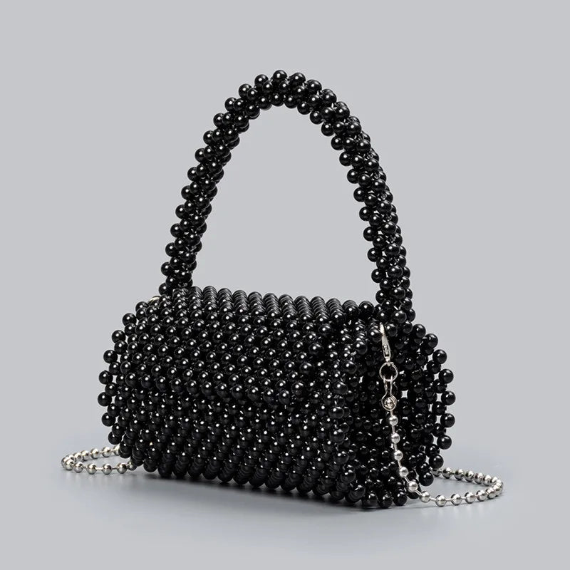 2025 Luxury Handmade Women Cylinder-shaped Beaded Evening Clutch Bag Unique Pearl Wedding Handbag Fashion Designer Crossbody Bag