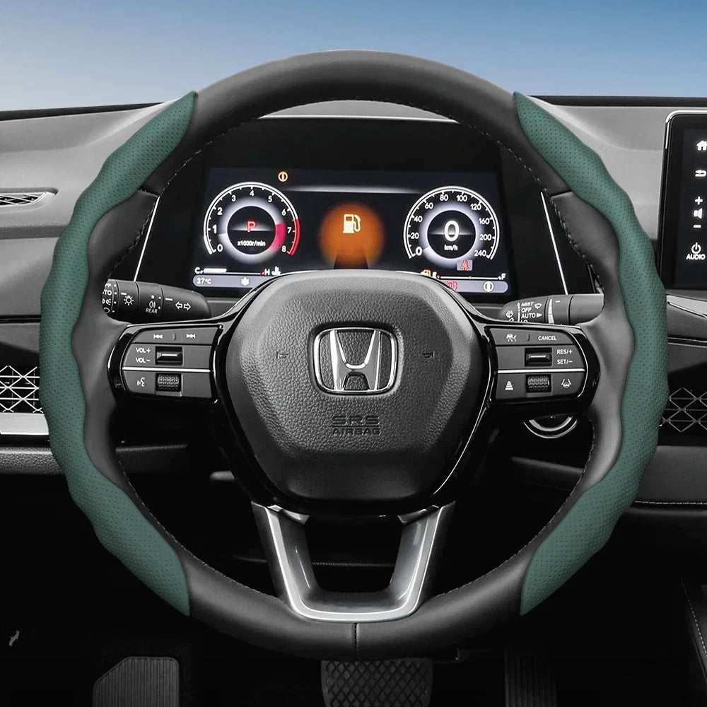 Steering Wheel Cover Suitable for Honda, Wave-Shaped Sporty Design, Breathable Leather, Segmented Design, Non-Slip