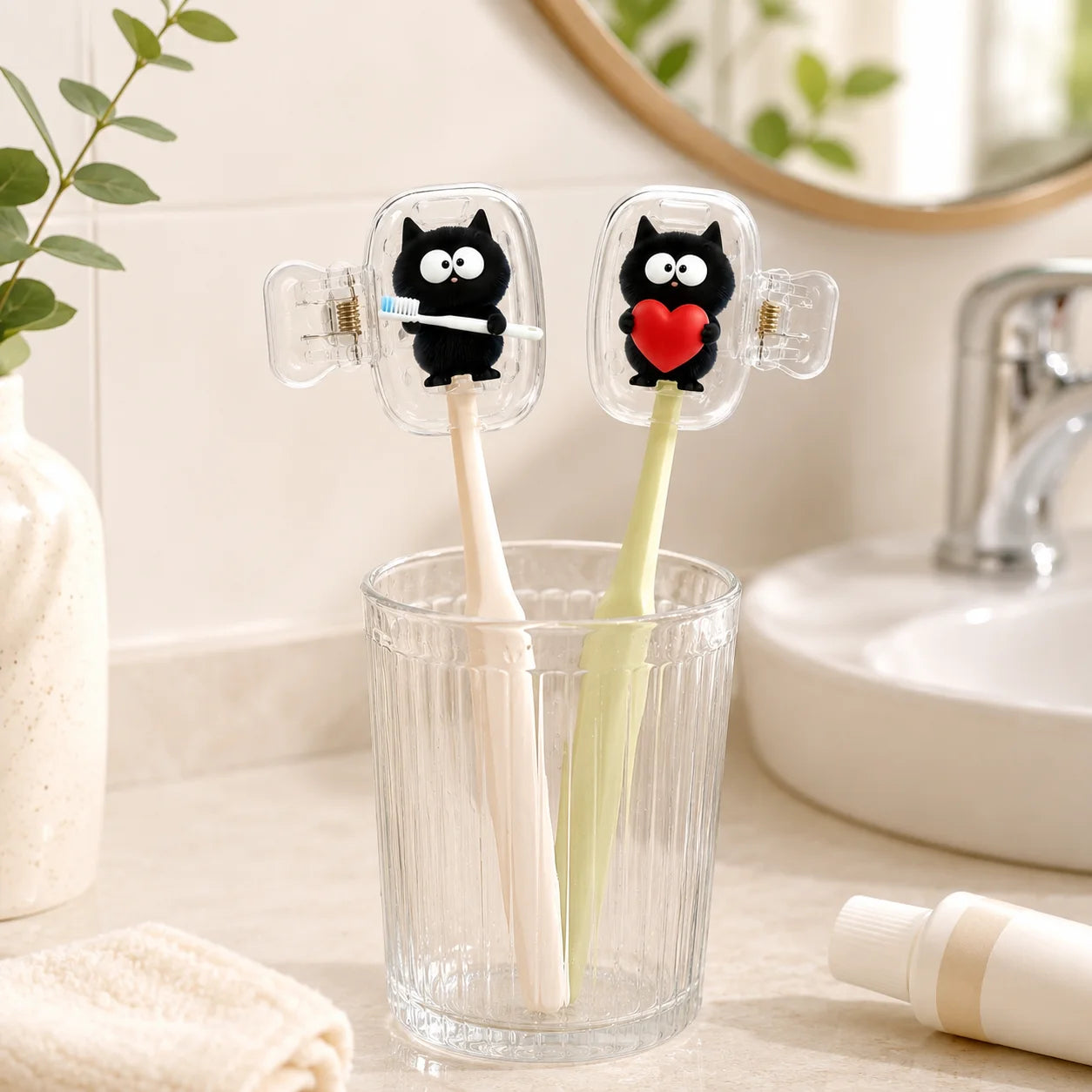 2pack Cute Black Cat Toothbrush Cover Dustproof Travel Toothbrush Head Cap Holder Clip Portable Bathroom Accessories Gift