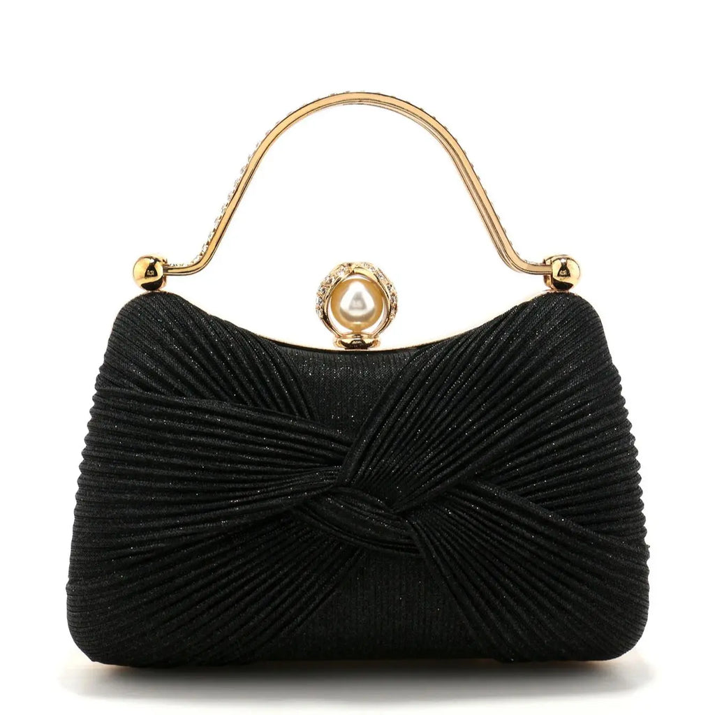Bow Design Ruched Fashion Women Evening Bags Pink Color Sequined Glitter Metal Pearl Handbags Banquet Lady Wedding Bridal Purse