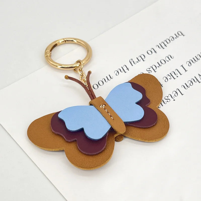 New Genuine Leather Butterfly Keychain Bag Pendant Gift Cute Car Key Ring Luggage Bag Parts Accessories For Women And Men