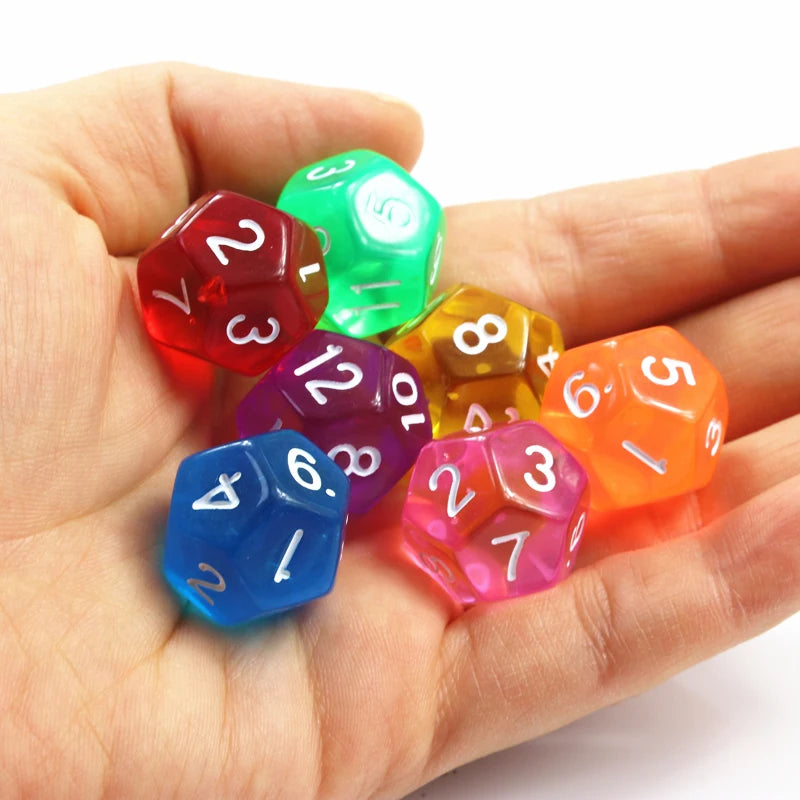 10Pcs 12 Sided Transparent Color Dice Set, Plastic D12 for Role Playing Board Games - Gaming Accessories