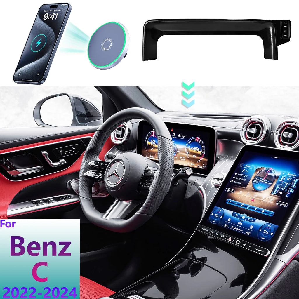 For Mercedes-Benz C Class 2022 2023 2024 W206 Phone Holder Car Magnetic MagSafe Wireless Charging Car Mobile Phone Mount Base
