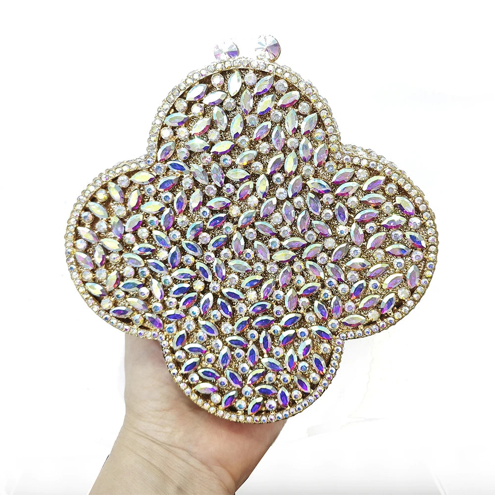 Cloudy Blue Diamond Evening Bag Stones Minaudiere Clutch Silver Crystal Handbag Women Party Prom Bag Bridal Clutches Wedding Pu